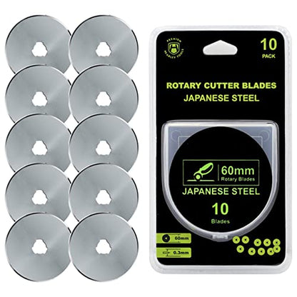 HEADLEY TOOLS 60mm Rotary Cutter Blades 10 Pack Fits Olfa, Fiskars, Replacement Rotary Blade for Arts Crafts Quilting Scrapbooking Sewing, Sharp and Durable - size: 60mm 10pcs