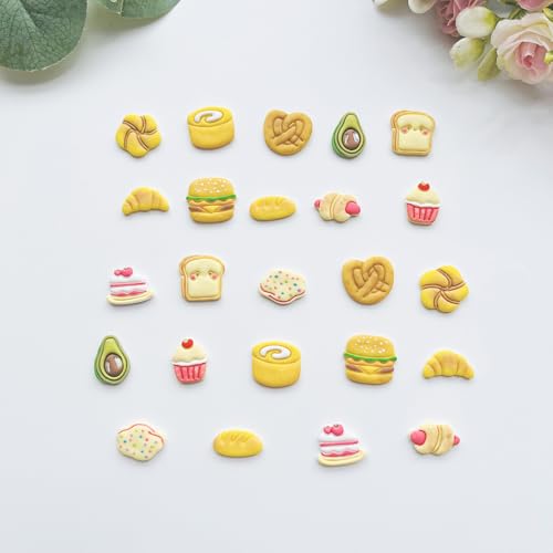 Xaekicr Bakery & Food Theme Polymer Clay Cutters Set - 12pcs Miniature Shapes Including Croissant, Burger, Avocado, Cupcake, Bread & Toast for DIY Earring Jewelry, Soft Clay Crafts & Scrapbooking - color: S color