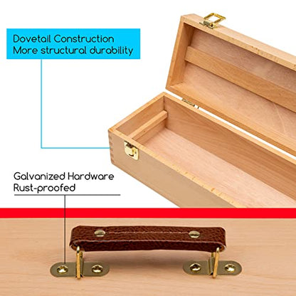 MEEDEN Medium Art Supply Storage Box - Multi-Function Solid Beech Wooden Chest/Art Tool Box with Lift Out Trays for Paint Brush, Pencil, Pastel, and More Art Supplies 14-1/5"W × 5-1/8"D × 4-1/3"H - size: Small