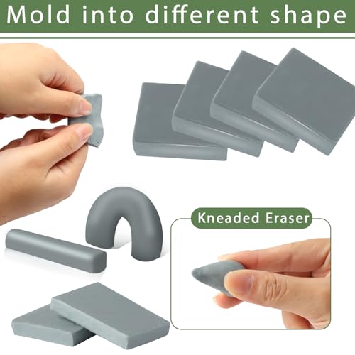 Phinus Kneaded Erasers for Artists, Drawing Eraser, Grey Kneadable Eraser, Absorbent Kneaded Eraser for Art Supplies, Charcoal Pencils, Sketching Supplies (8 Pack)