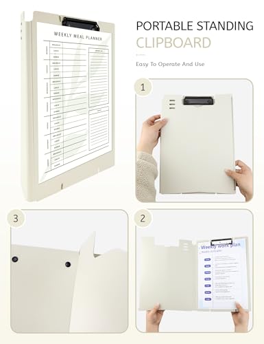 Free Standing Clipboard and Desktop Stand with Adjustable Buckles Easel Back - Foldable Stand and Document Holder for School, Office and Business Use (9.37 x 12.6 inches) (White) - style: White