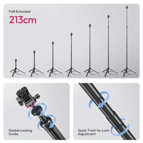 ULANZI MT-80 Aluminum Tripod Stand, 7FT Auto Pop-Up Camera Light Tripod | 11LB Max Load , 1/4" Screw, 360° Ball Head, 360° Rotates, Portable Video Light Stand for DSLR Camera, Ring Light, Video Rig - size: 84 inch-Upgrade Pop-Up