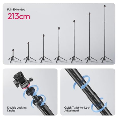ULANZI MT-80 Aluminum Tripod Stand, 7FT Auto Pop-Up Camera Light Tripod | 11LB Max Load , 1/4" Screw, 360° Ball Head, 360° Rotates, Portable Video Light Stand for DSLR Camera, Ring Light, Video Rig - size: 84 inch-Upgrade Pop-Up
