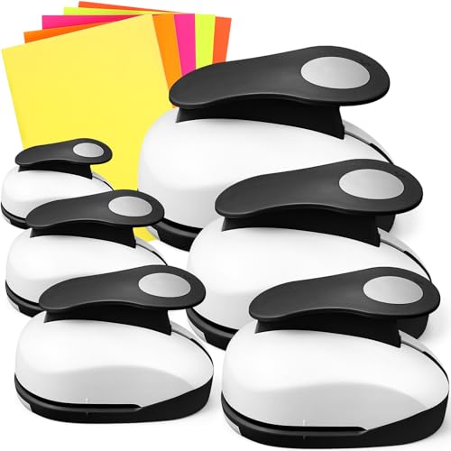 CHENGU 6 Pcs Circle Punch Set 3in/2in/1.5in/1in/0.6in/0.3in Scrapbook Hole Punchers Crafting with 10 Sticker Paper Round Cutter Scrapbook for Office Supplies DIY Albums Photos(Black) - color: Black, style: Circle