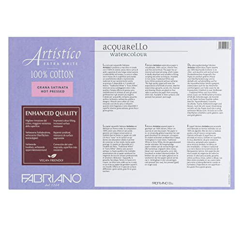 Fabriano Artistico Extra White Watercolor Block, 140 lb./300 GSM, Hot Press, 20 Sheets, 12" x 18" - size: 12x18
