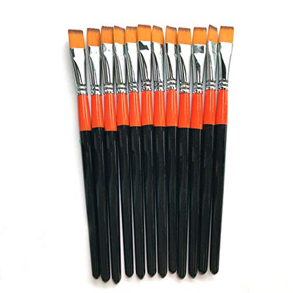 1/2 Inch Flat Bright Paint Brush Set of 12, Premium Taklon Synthetic Hair - size: 0.5 Inch Flat (12 PCS)
