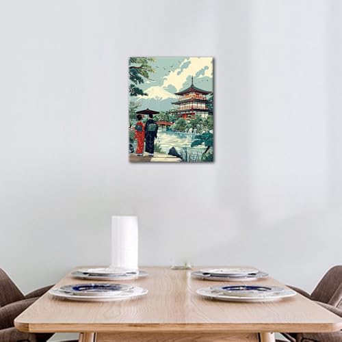 TUMOVO Japanese Paint by Number, Ukiyo-e Edo Period Landscape Canvas | Traditional Nature Scene, DIY Adult Paint by Numbers Kit, Cultural Wall Art, Relaxing Weekend Project, 16x20 Inches. - color: Japan Landscape