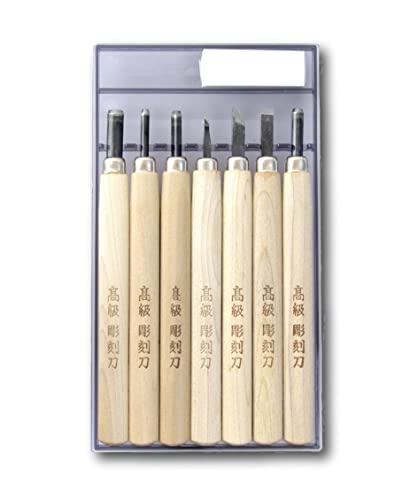KAKURI Japanese Wood Carving Tools Set for Beginners (7 Pcs) Made in JAPAN, Wood Carving Knife for Woodblock Printing, Woodcut Printmaking, Linoleum Carving, Linocut - size: 7 Pcs