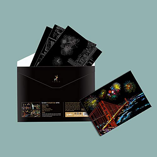 4-Sheet Rainbow Scratch Art with Tools for Adults & Teens, A4 America Paper - color: Golden,Gray