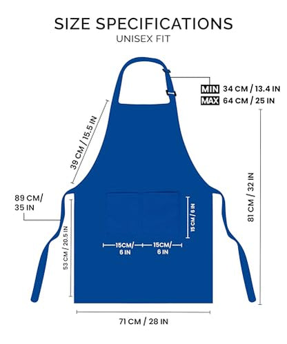 Utopia Kitchen 2 Pack Bib Apron, Adjustable with 2 Pockets, Water and Oil Resistant, Cooking Kitchen Chef Apron for Women Men - color: Blue