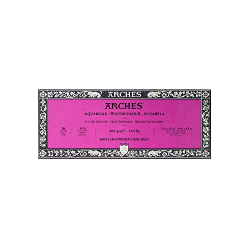 Arches Watercolor Paper Block, Hot Press, 3.9" x 9.8", 140 Pound - size: 3.9"x9.8", style: Hot Press