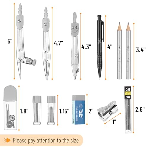 Mr. Pen- Geometry Set, 15 pcs, Light Grey, 6 Inch Swing Arm Protractor - color: Light Grey