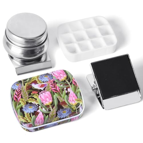 Portable Travel Watercolor Palette, Mini Metal Tin Box,12-Well Empty Tins - color: Outdoor Painting Set-flowers and Birds