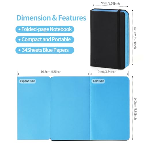 3.5x5.7 Mixed Media Sketch Pad,Folded Colored Paper Sketchbook for Drawing | 120GSM,32Sheets, Protable Hardcover Art Sketchbook for Painting, Writing, Journal.Blue - color: Folded Booklet-Blue