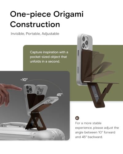 MOFT Phone Stand, Magnetic Phone Tripod Stand MOVAS-E-Coffee Leather & Angle Adjustment & Strong Magnets Tripod for iPhone 17/16/15/14/13/12 (Included Metal Ring)-Coffee - color: Coffee, size: Without Card Slot