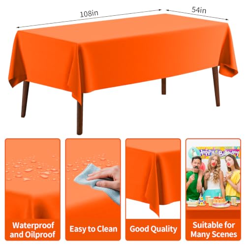 4 Pack Plastic Tablecloth 54" x 108"Disposable Orange Tablecloth Rectangle Plastic Table Cover for 6 to 8 Foot Tables Indoor or Outdoor Parties Birthdays Weddings Christmas - color: Orange Tablecloth