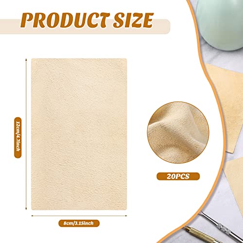 Potchen 20 Pieces Pre Cut Chamois Pottery Clay Ceramic Tool | Shammy Leather for Trimming Pot Rims, Polishing Ceramic Surfaces, Pottery Wheel Work, Soft Absorbent Tool - size: 3.2 x 4.7 Inch