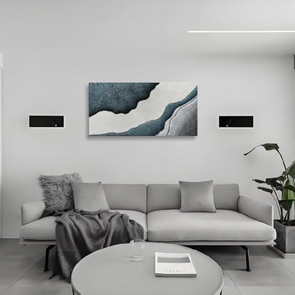 Art Hand-Painted Blue and White Textured Art Oil Painting Modern Abstract Canvas Art Deco 24x48 inches - color: Yi093