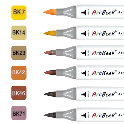 ArtBeek Alcohol Markers, White Blender Pens, 6Pcs Blending Blender Dual Tips Bush & Chisel Pen for Art Markers (Skin) - color: Skin