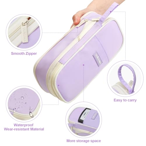 YOKUMA Cute Pencil Case for Girls Big Capacity Pencil Pouch Bag Box,Purple | Expandable,Cute,Durable Zipper,Lightweight,Aesthetic,Back to School Supplies Gift for Kids Students College Adults Preppy - color: Purple