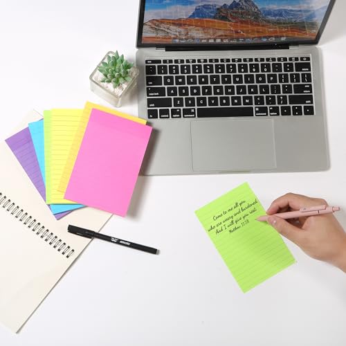 Mr. Pen- Lined Sticky Notes, 3" x 4", 6 Pads, 60 Sheets/Pad | Sticky Notes with Lines, Ruled Post Stickies, Memo Pads, Self-Stick Note Pad for Office, School, Home, Study - color: Vibrant, size: 3 x 4 inches, 6 Pads