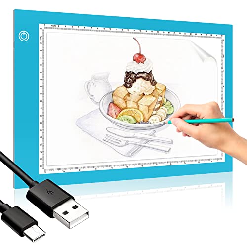 Light Box Drawing Pad, Tracing Board with Type-C Charge Cable and Brightness Adjustable for Artists, AnimationDrawing, Sketching, Animation, X-ray Viewing (A4-P-Blue-New)