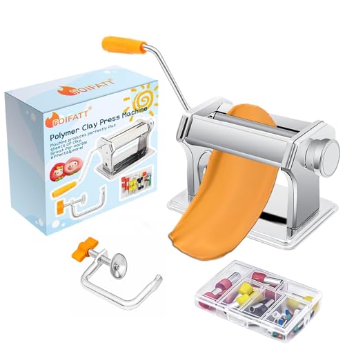 Polymer Clay Press Machine, Craft Clay Mixers Machine and 40PCS Polymer Clay Cutters Mold, Stainless Steel Handmade Clay Rolling Machine for DIY Craft - 6 Thickness Options - color: Orange Clay Press