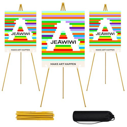 JEAWIWI 3 Pcs Lightweight Easel Stand, 66 Inch, Gold, with Portable Bags - color: Gold, size: 3 PCS