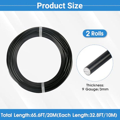 2 Rolls Aluminum Craft Wire, 9 Gauge (3mm) Flexible Metal Wire for Jewelry Making, 65.6 Ft (32.8 Ft/Roll) Bendable Armature Wire for Bonsai, Sculpting and DIY Crafts [Black] - size: 9Gauge 32.8Ft Each, style: Black
