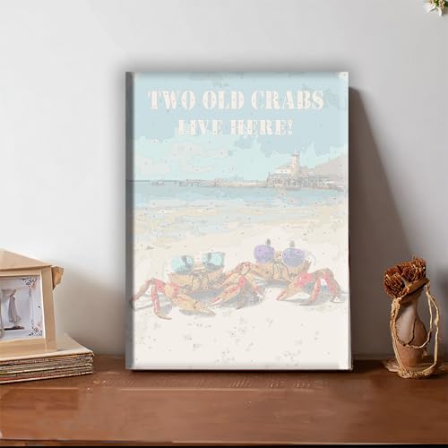 Aeontinity Crab Beach House Space Framed Canvas DIY Paint by Numbers Kit Bar Cafe Cave Home Room Wall Bathroom Porch Patio Decor Gift, 16 x 12 Inch - color: CRAB BEACH HOUSE