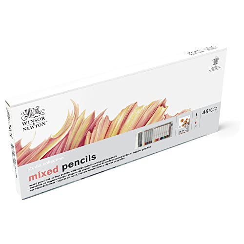 Winsor & Newton Studio Collection, Mixed Pencil Box Set, 45 piece | 24 Watercolor Pencils, 12 Color Pencils & 6 Graphite Pencils; Includes Watercolour Brush, Sharpener & Paper Pad - style: 45 Piece Mixed Pencil Set