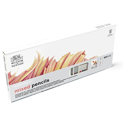 Winsor & Newton Studio Collection, Mixed Pencil Box Set, 45 piece | 24 Watercolor Pencils, 12 Color Pencils & 6 Graphite Pencils; Includes Watercolour Brush, Sharpener & Paper Pad - style: 45 Piece Mixed Pencil Set