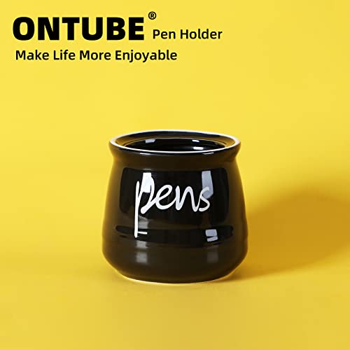ONTUBE Porcelain Pens Holder Stand ,Ceramic Pencils Holder (Black) | Porcelain, ceramic, pen & pencil holder, sturdy, easy-clean, non-slip, compact, elegant, durable, versatile, white, modern - color: Black