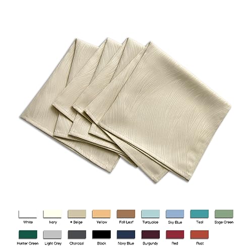 maxmill Jacquard Cloth Napkin 20 x 20 Inch Swirl Pattern Solid Washable Polyester Dinner Napkins Set of 4 Pieces with Hemmed Edges for Family Holiday Dinners Weddings Parties and Banquets Beige - color: Beige, size: 20" x 20" (Set of 4)