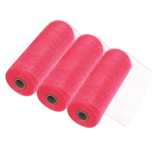MECCANIXITY 3pcs 10 Inch Poly Burlap Mesh for Wreath, Decorative Mesh Fabric Ribbon 10 Yard for Fall Easter Christmas Flower Bow, Bright Red - color: Bright Red