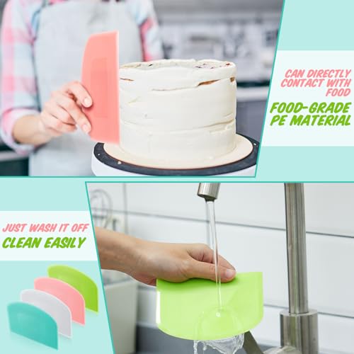 Thyle 36 Pcs Plastic Dough Scrapers Set, Flexible Bowl Scraper for Baking Bread Pizza Cake Pastry, Dough Cutter Scraper Tool for Kitchen, 4 Colors (White Pink Green Blue), 4.69 x 3.7 Inch