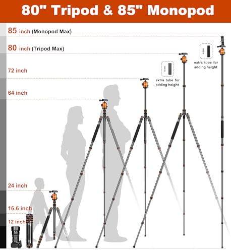 80/85 inches Heavy Duty Tripod for Camera Phone, 85" Camera Tripod Monopod - color: Orange