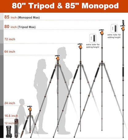 80/85 inches Heavy Duty Tripod for Camera Phone, 85" Camera Tripod Monopod - color: Orange