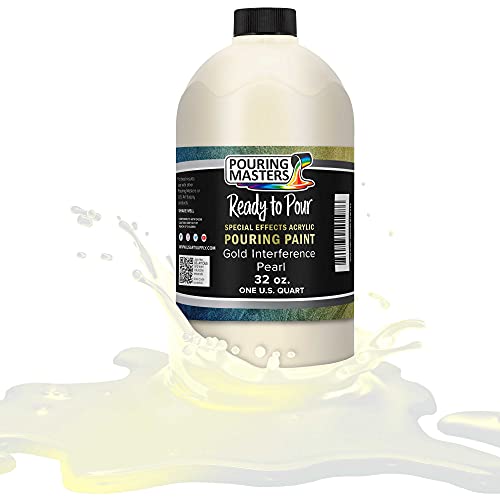 Pouring Masters Gold Interference Pearl Special Effects Acrylic Pouring Paint - Premium 32-Ounce Pre-Mixed Fluid Acrylic Paint - Fluid Art Supplies for Canvas, Wood, Paper, Tile & Rocks - color: Gold, size: 32 Fl Oz (Pack of 1)