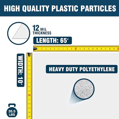 Crawl Space Vapor Barrier, 12 Mil 10x65' Black/White Panda Film | Thick Plastic Sheeting, Plastic Drop Cloth Covering for Crawlspace Encapsulation, Suitable for Commercial and Residential Use - size: 12mil 10'x65'