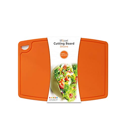 Liflicon Extra Large Thick Silicone Cutting Boards for Kitchen 14.6'' x 10.43'' Flexible Cutting Chopping Boards/Mats Non-slip Deep Drip Juice Groove, Dishwasher Safe-Orange - color: Orange, size: 14.6"L x 10.4"W