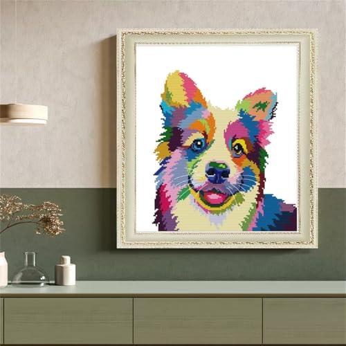 JOYSEWING Dog Stamped Cross Stitch Kits for Adults 11CT Printed Embroidery kit for Beginners Needlepoint for Adults DIY Craft kit Home Decor- (Color Dog (Printed) 15.35 x17.32 inches) - color: Color dog (Printed)15.35 x17.32 inches