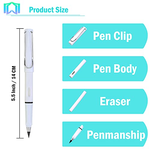 6 Sets Everlasting Pencil, Infinity Pen, NO-Sharpening Pencils for Writing Drawing Students Sustainable for Home Office School Supplies (6 Pens + 6 Erasers + 8 Replaceable Nibs) - color: Molandy