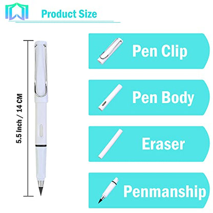 6 Sets Everlasting Pencil, Infinity Pen, NO-Sharpening Pencils for Writing Drawing Students Sustainable for Home Office School Supplies (6 Pens + 6 Erasers + 8 Replaceable Nibs) - color: Molandy