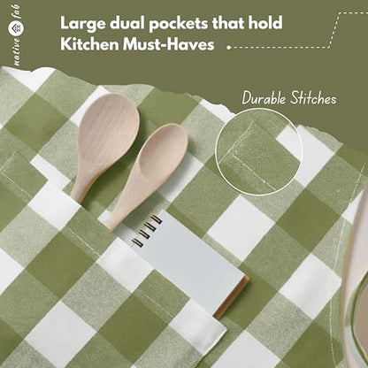 Native Fab Kitchen Apron 2 Pack - 100% Cotton Adjustable, Durable Apron with Pockets, Perfect for Cooking, Baking, Grilling - color: Buffalo, Mint Green
