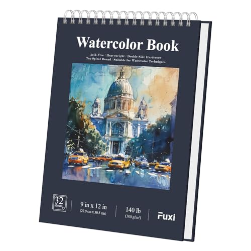 Fuxi Water Color Paper 9 x 12, Watercolor Sketchbook 140 lb Cold Press, 32 Sheets (64 Pages) Watercolor Pad, Perfect for Classroom, Home & Travel, Art Supplies for Artists Gifts. - color: Dark Blue, size: 9" x 12" (Pack of 1)