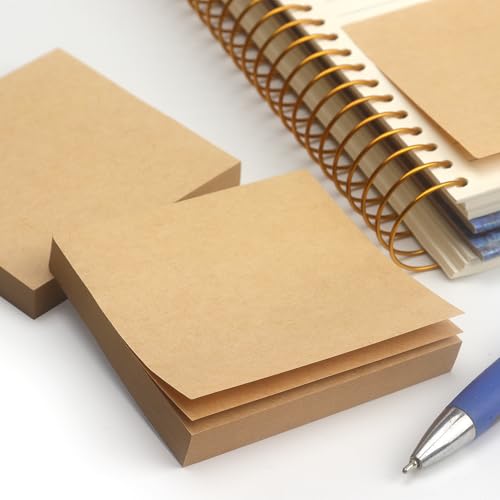 Sticky Notes 3x3 with Bright Colors, 6 Pads 100 Sheets/Pad (Kraft Paper) | Brown Self-Stick Notes Pads, 600 Sheets Total, Easy to Stick and Remove, Perfect for Office, School and Home - color: Kraft Paper