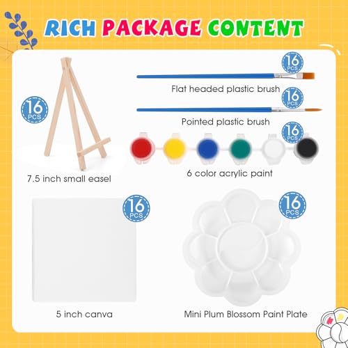 ESRICH 16 Set Mini Acrylic Paint Kit, 5in Mini Canvas with 7.5in Easel - size: 16 set 5 x 5 inches