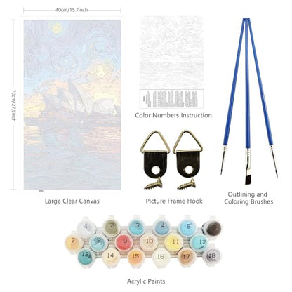 ARTGOTO Large Paint by Numbers for Adults Sydney Opera House | 15.7x27.5inch/40x70cm Paint by Number Kit on Canvas, Starry Sky Harbor Acrylic Painting Set with Brushes, No Frame - color: PBN050