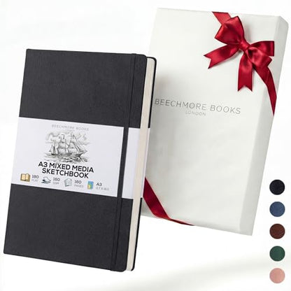 Beechmore Books A3 11.7x16.5 Mixed Media Sketchbook 160 GSM/98lb, Gift Box - color: Charcoal Black, size: A3 - 11.7" x 16.5" Extra Large